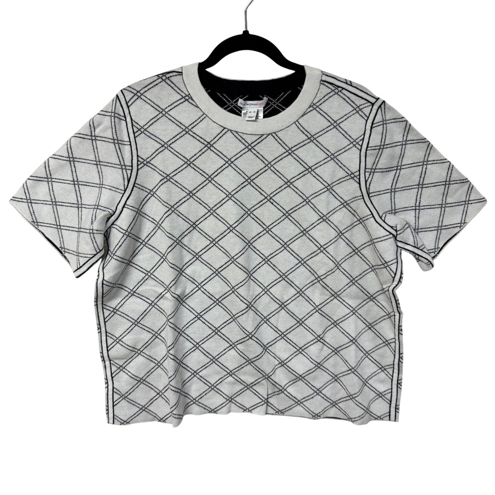 Isaac Mizrahi Live Womens XL Reversible Diamond Grid Short Sleeve Sweater Black